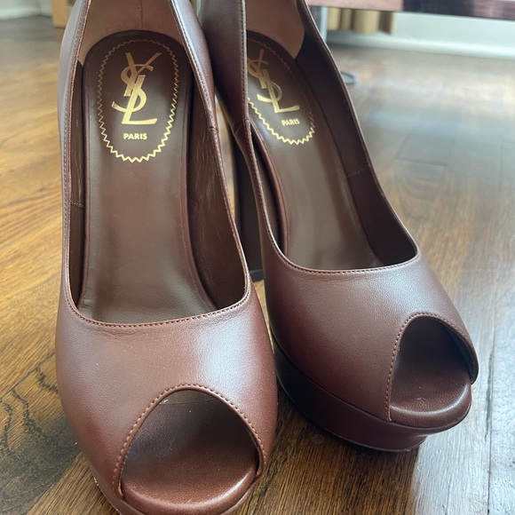 Yves Saint Laurent Leather Peep Toe Heels - Picture 7 of 12